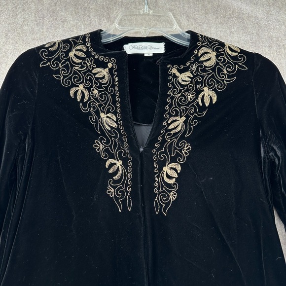 VTG Christian Dior Lounge Wear Night Gown Black Velvet Velour 8 Embroidered - Picture 4 of 14